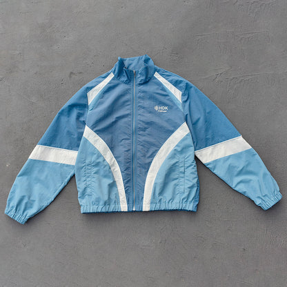 Color Block Track Jacket - Blue White Piping Y2K Nylon Windbreaker Streetwear