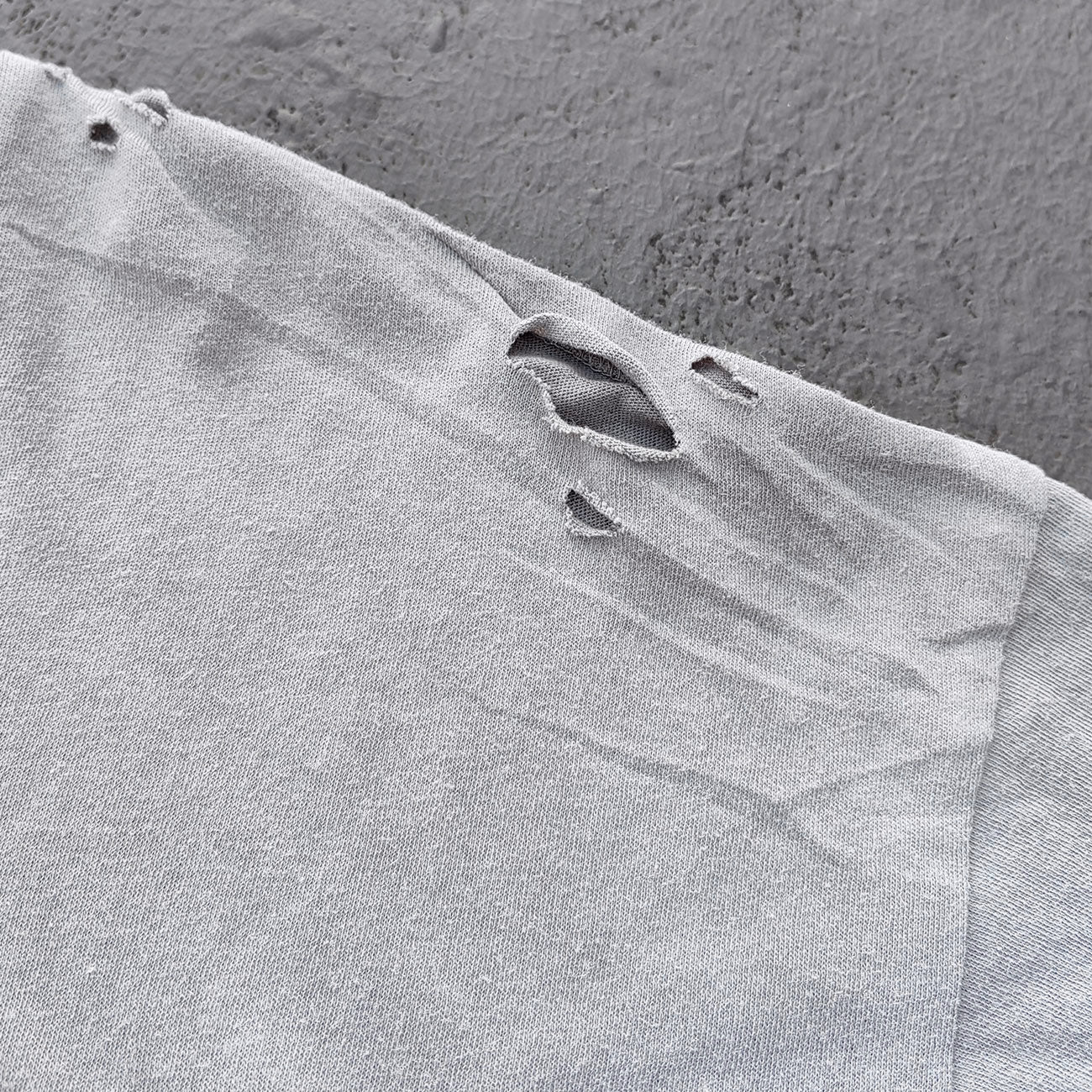 HDK Holy Glory Graphic Tee - Light Gray Dirty Wash Portrait Collage Print Distressed Ripped Y2K Streetwear