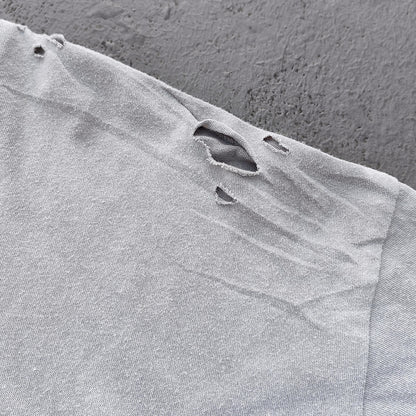 HDK Holy Glory Graphic Tee - Light Gray Dirty Wash Portrait Collage Print Distressed Ripped Y2K Streetwear