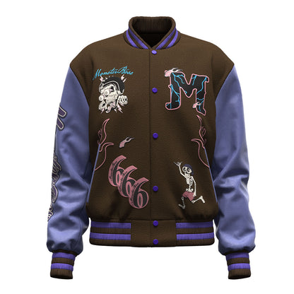 custom logo chenille embroidery letterman varsity jacket with leather sleeves