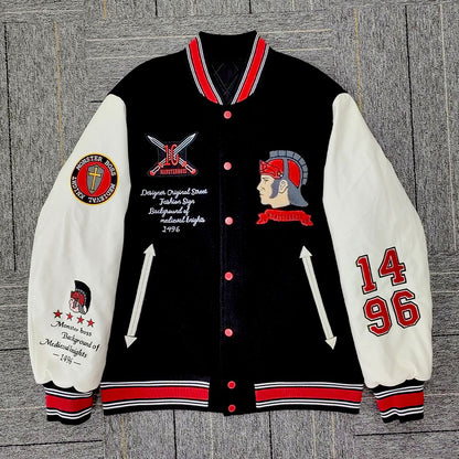 factory wholesale custom logo chenille embroidery letterman varsity jacket with leather sleeves