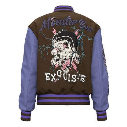 custom logo chenille embroidery letterman varsity jacket with leather sleeves