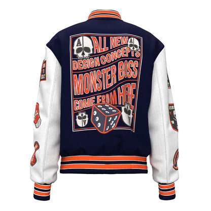 factory wholesale custom logo chenille embroidery letterman varsity jacket with leather sleeves