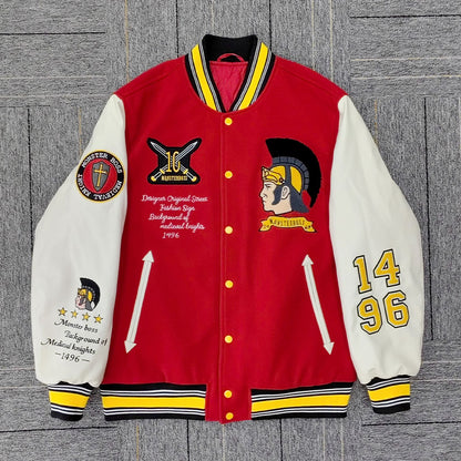 factory wholesale custom logo chenille embroidery letterman varsity jacket with leather sleeves