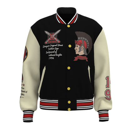 factory wholesale custom logo chenille embroidery letterman varsity jacket with leather sleeves