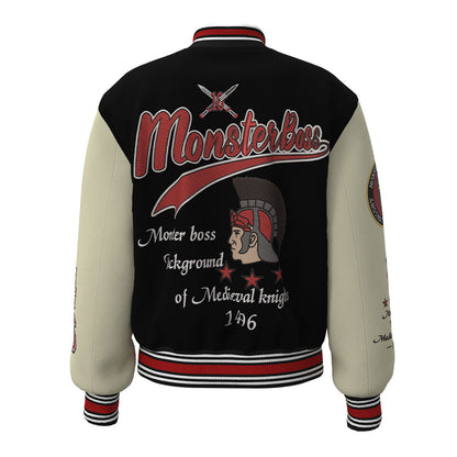 factory wholesale custom logo chenille embroidery letterman varsity jacket with leather sleeves