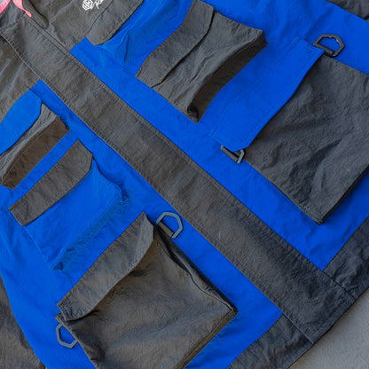 Color Block Cargo Jacket - Multi Pocket Racing Y2K Windbreaker Streetwear
