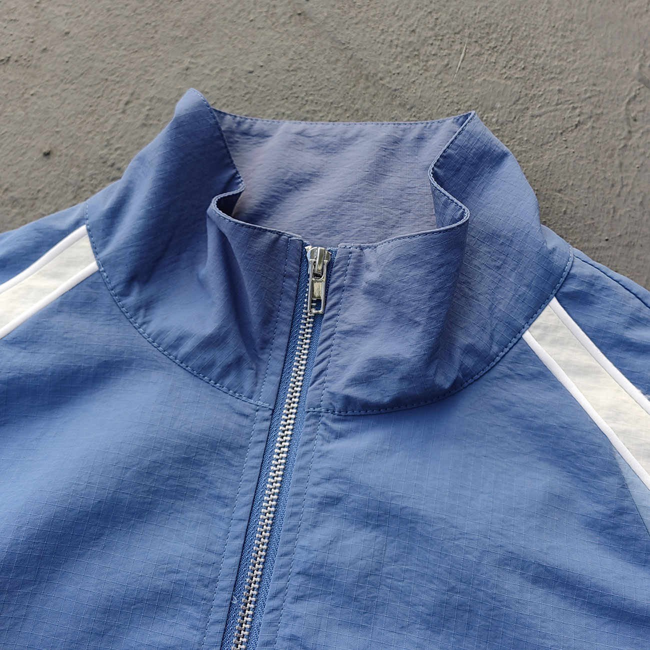 Color Block Track Jacket - Blue White Piping Y2K Nylon Windbreaker Streetwear