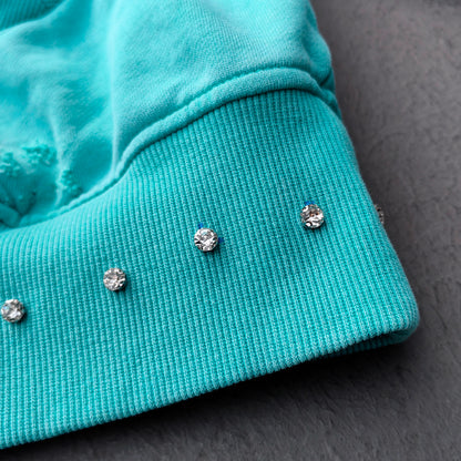 Heavily Distressed Zip Up Hoodie - Mint Studded Ripped Plaid Lining Y2K