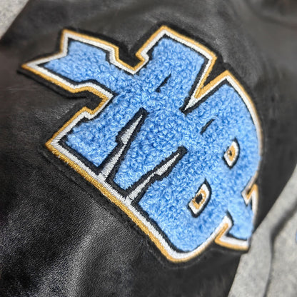 factory wholesale custom logo chenille embroidery letterman varsity jacket with leather sleeves