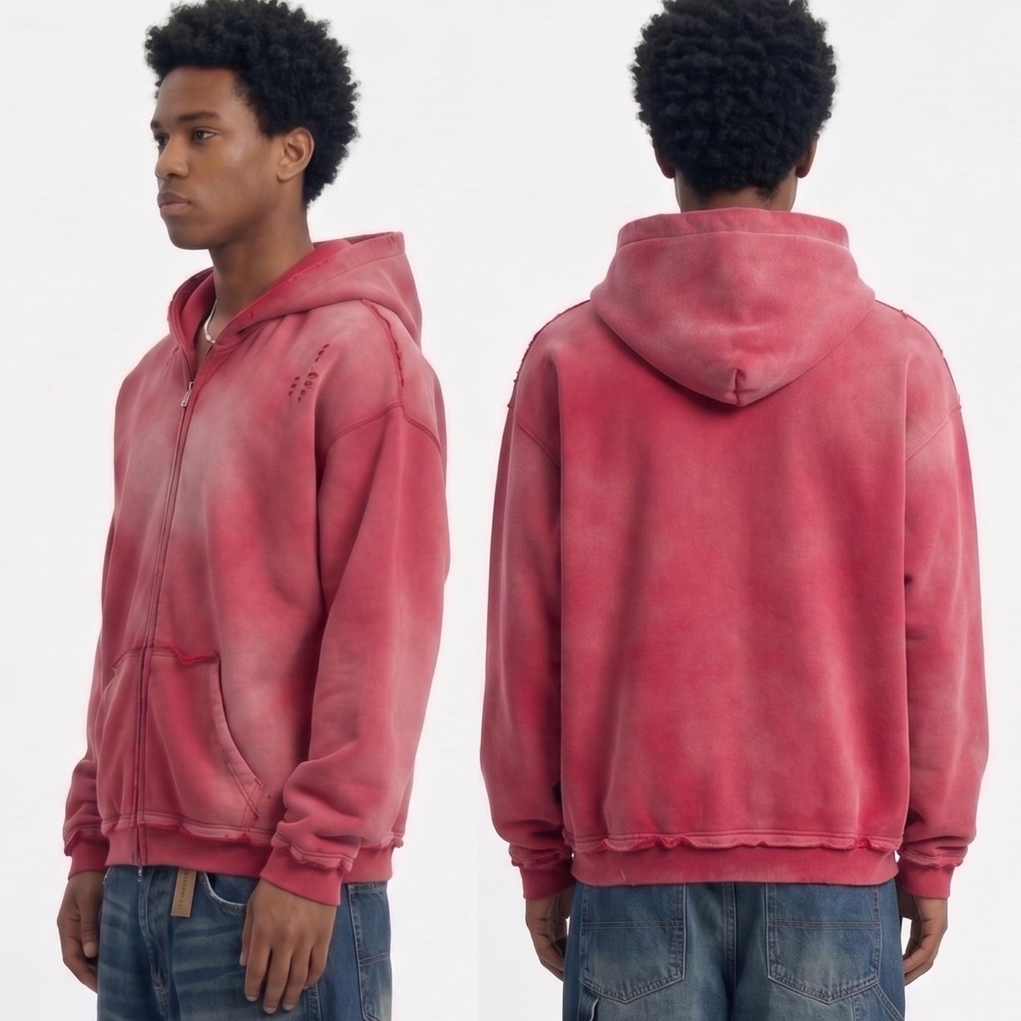 Vintage Washed Zip Up Hoodie Heavyweight 400G Oversized Faded Hoodie Y2K Streetwear Full Zip Jacket