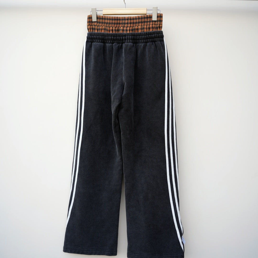 Oem Acid Vintage Washed 100% Cotton Sweatpants Striped Side Men Custom Zipper Bottom Wide Leg Double Waisted Sweatpants