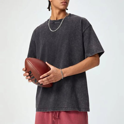Heavyweight Cotton Supplier Low MOQ Acid Wash Garment Dye Blank Custom Print Casual Crewneck Tee