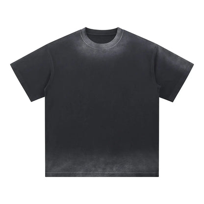 Heavyweight Cotton Supplier Low MOQ Acid Wash Spray Wash Blank Custom Print Casual Crewneck Tee
