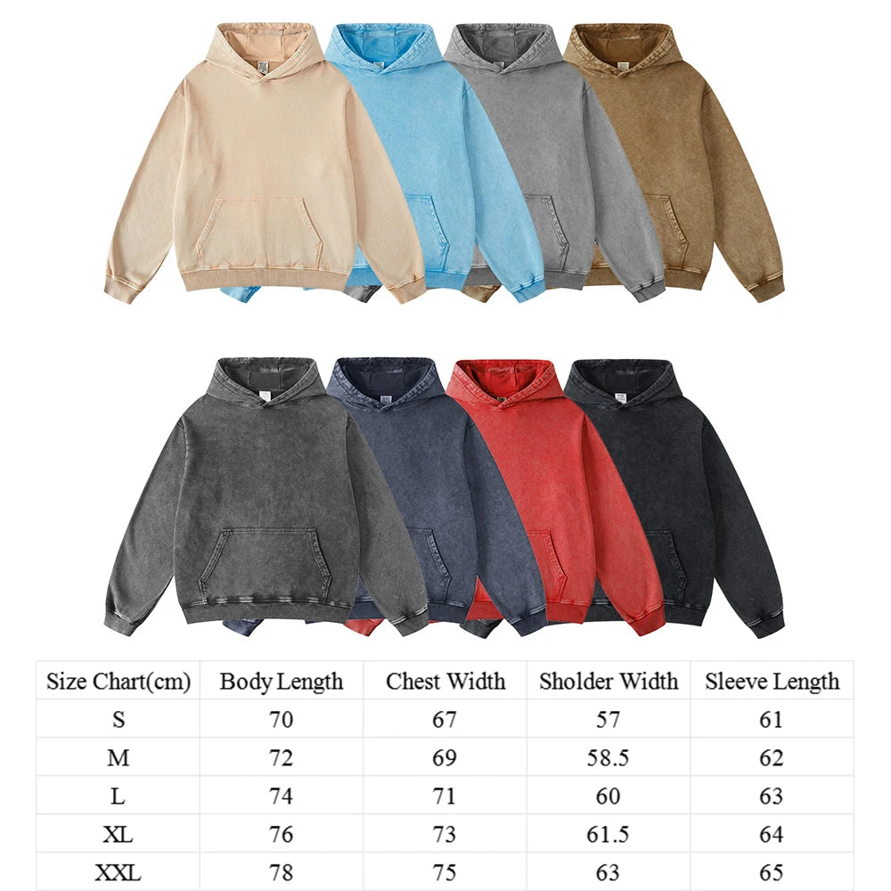 Huili 2024 Winter Oversized Fit Unisex Pullover Hoodie Men Street Style Vintage Washed Heavyweight 420Gsm Cotton Hoodie