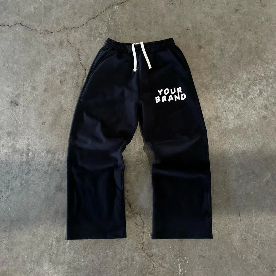 Huilin Oem Manufacturer Customized Solid Color Basic Wide Leg Sweatpants Men Custom Logo Design Heavyweight Cotton Sweatpants