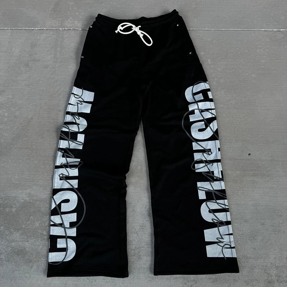 Huilin Factory New Arrival Heavyweight Cotton Unisex Oversized Jogger Pants Custom Logo Printing Men Baggy Wide Leg Sweatpants