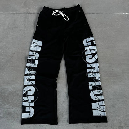 Heavyweight Cotton Unisex Oversized Jogger Pants Custom Logo Printing Men Baggy Wide Leg Sweatpants