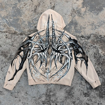 100% Cotton Heavyweight Hoodie Custom Allover Printed Zipper up Men Vintage Graffiti Graphic Hoodie