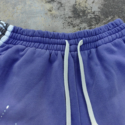 Huilin Shorts aus schwerer Baumwolle mit seitlichem Logo-Aufdruck, individuell gestaltete, sonnengebleichte, gewaschene Herren-Sweatshorts mit übergroßem, rauem Saum und Strasssteinen 