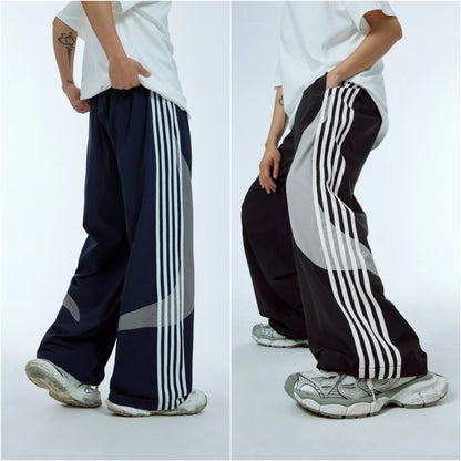 Unisex Oversized Water Resistant Sportswear Pants Men Custom Stripe Side Baggy Widd Leg Track Pants