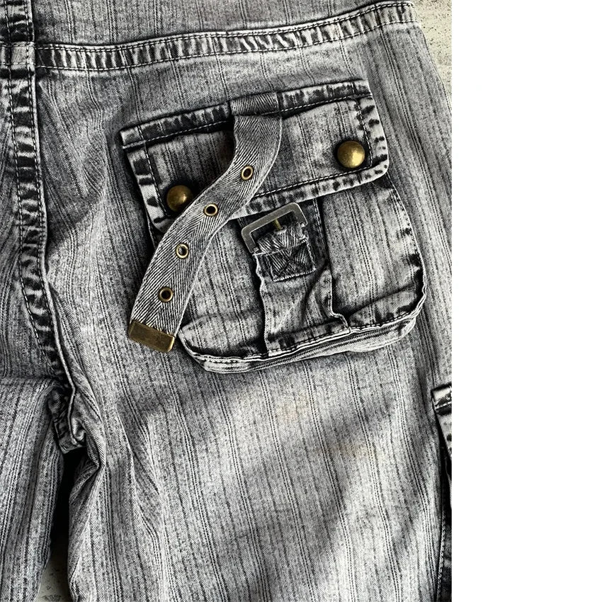 Wholesale Custom Gradient Metallic Studded Mid Rise Jeans Black Gray Pockets Vintage Wash Jeans Men