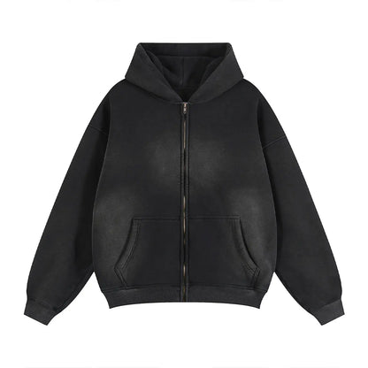 Trending Streetwear Supplier Low MOQ Vintage Oversized Blank Custom Logo Mens Full Zip up Hoodie