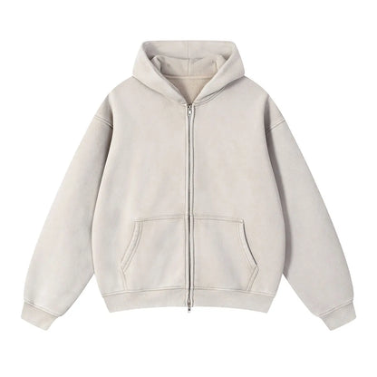 Trending Streetwear Supplier Low MOQ Vintage Oversized Blank Custom Logo Mens Full Zip up Hoodie