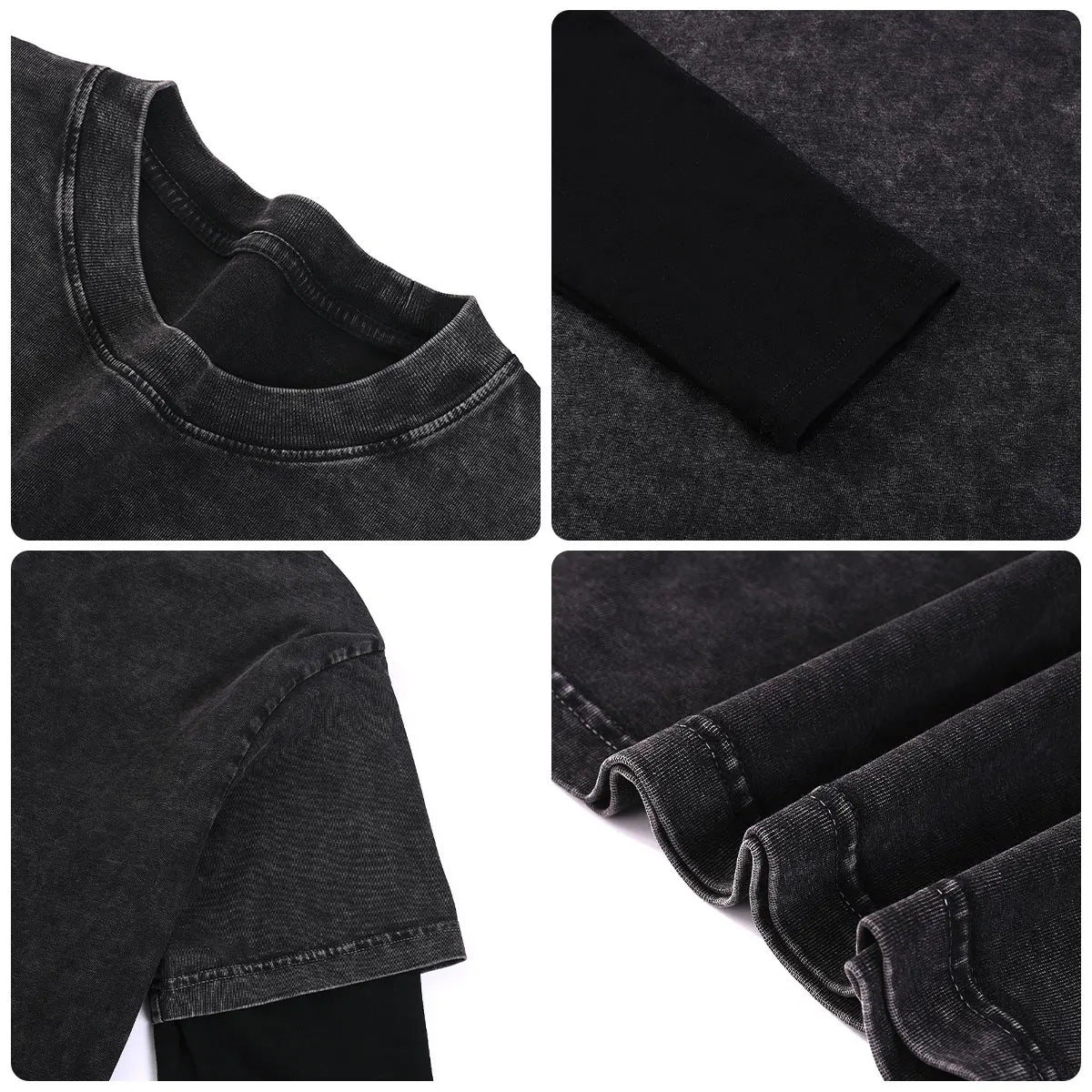 Premium Comfort Manufacturer Supplier Low MOQ Vintage Acid Wash Blank Custom Print Custom Logo Casual Layered Sleeve Tee
