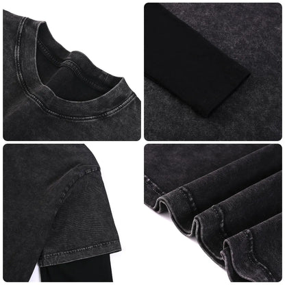 Premium Comfort Manufacturer Supplier Low MOQ Vintage Acid Wash Blank Custom Print Custom Logo Casual Layered Sleeve Tee