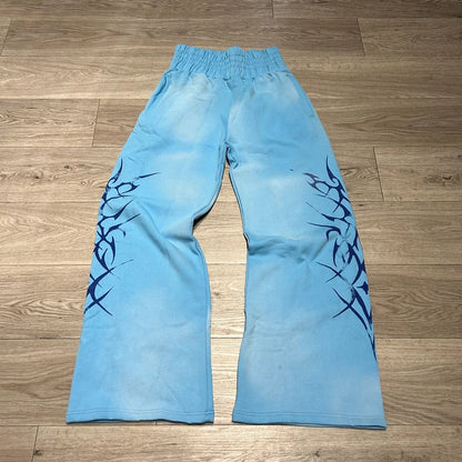 High Quality Streetwear Thick Cotton Vintage Washed Wide Leg Pants Custom Logo Printing Men Sunfaded Rhinestone Baggy Sweatpants