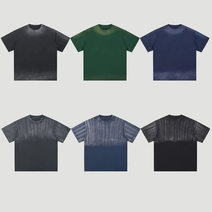 Heavyweight Cotton Supplier Low MOQ Acid Wash Spray Wash Blank Custom Print Casual Crewneck Tee