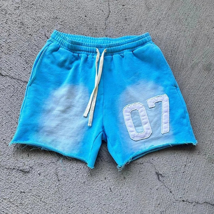 Huilin Vintage Wash Thick Cotton Streetwear Sweat Shorts Custom Logo Men Applique Embroidery Patched Raw Hem French Terry Shorts