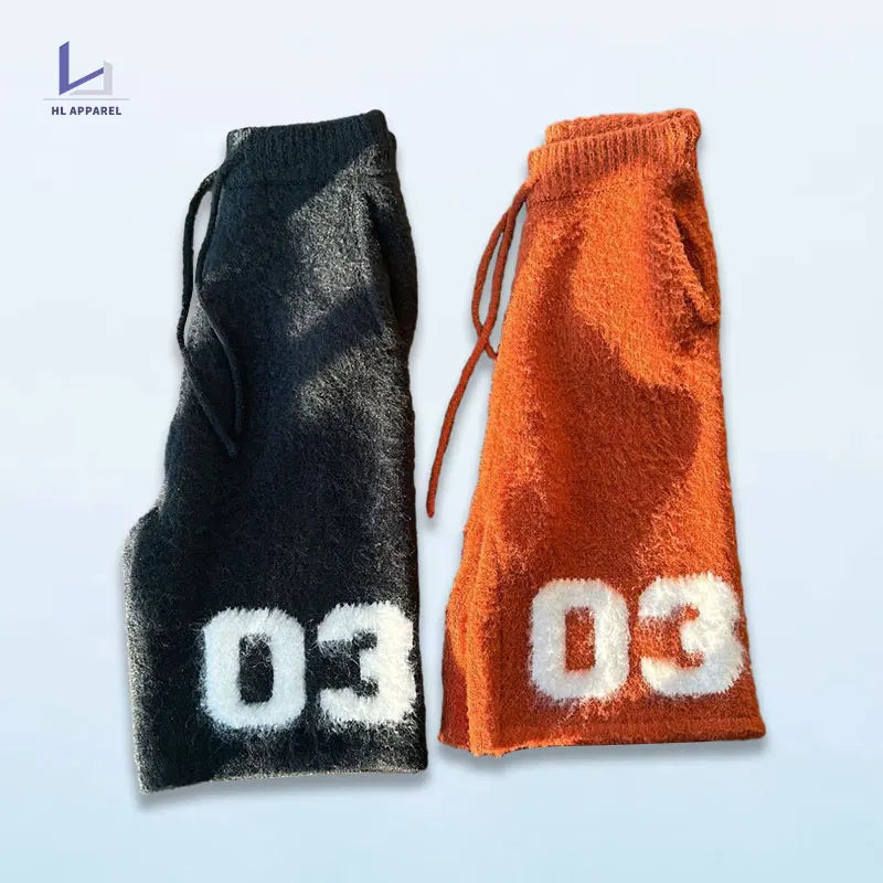 huilin factory hot selling loose fit knitted mohair shorts pants men custom logo graphic design soft fluffy mohair shorts