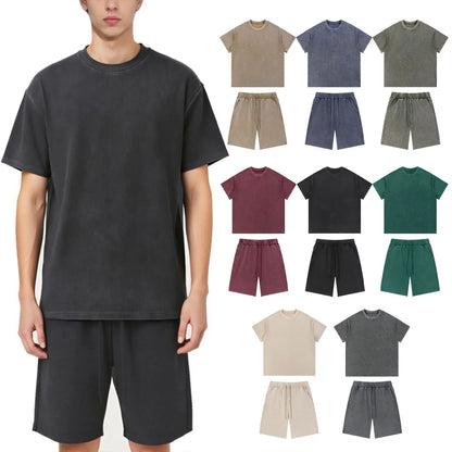 Vintage Fashion Supplier Low MOQ Acid Wash Washed Blank Custom Print Mens Loose Fit Summer Tracksuit