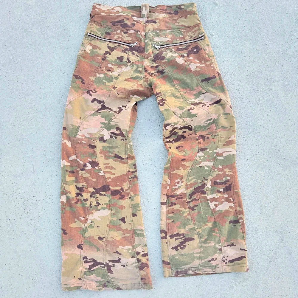 Huilin New Trend Thick Cotton Streetwear Work Pants Custom Camo Printed Men Baggy Flared Wide Leg Tactical Cargo Pants