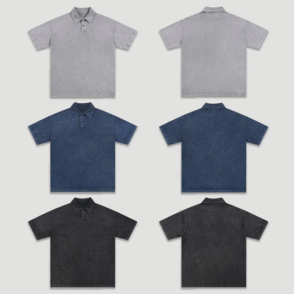 Customizable Casual Manufacturer Supplier Low MOQ Vintage Acid Wash Blank Custom Print Custom Logo Mens Short Sleeve Polo