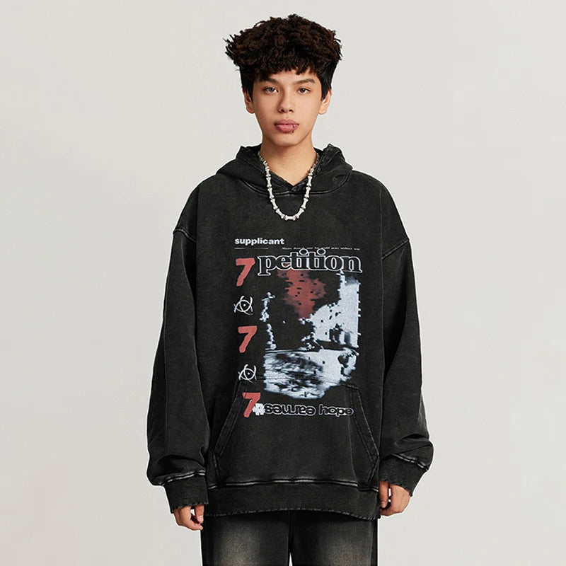 Huili Wholesale Customizable 420 Gsm Heavy Weight Unisex Bulk Men Pattern Dgt Print Vintage Streetwear Hoodie