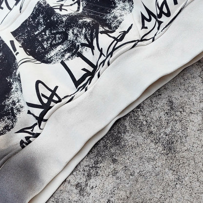 Custom Allover Printed Heavyweight Cotton Graphic Hoodie Vintage Washed Men 420 Gsm French Terry Hoodie