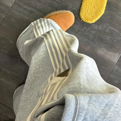 Hot Selling Basic Straight Leg Sweatpants Men Custom Striped Side Oversized Wide Leg Track Pants Raw Hem Jersey Sweatpants