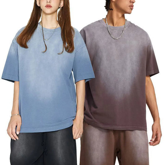 Supplier Low Moq Acid Wash Blank Custom Print  Oversized T Shirt for Men  Streetwear Gradient Color Short Sleeve Tee