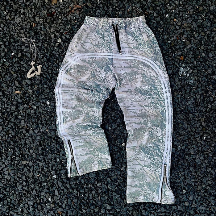 Huili Custom Fashion Streetwear Outdoor Work Pants Trousers Allover Camo Graphic Printing Men Baggy Wide Leg Flared Cargo Pants