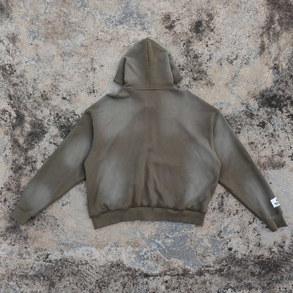 Custom Embroidery logo Zip up Hoodies Men Distressed Vintage Washed 400 Gsm Heavyweight Sunfaded Boxy Hoodie