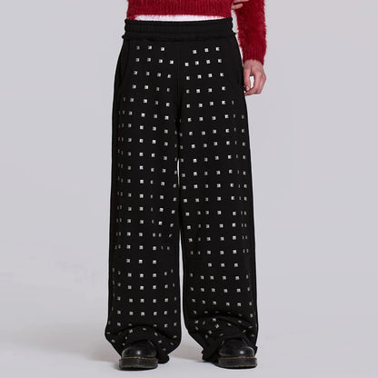 New Style Oversized Wide Leg Heavyweight Cotton Sweat Pants Men Custom Rivet Decorated Baggy Sweatpants