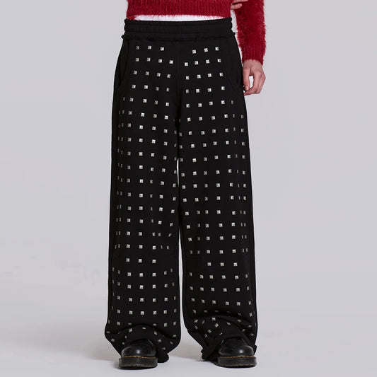 New Style Oversized Wide Leg Heavyweight Cotton Sweat Pants Men Custom Rivet Decorated Baggy Sweatpants