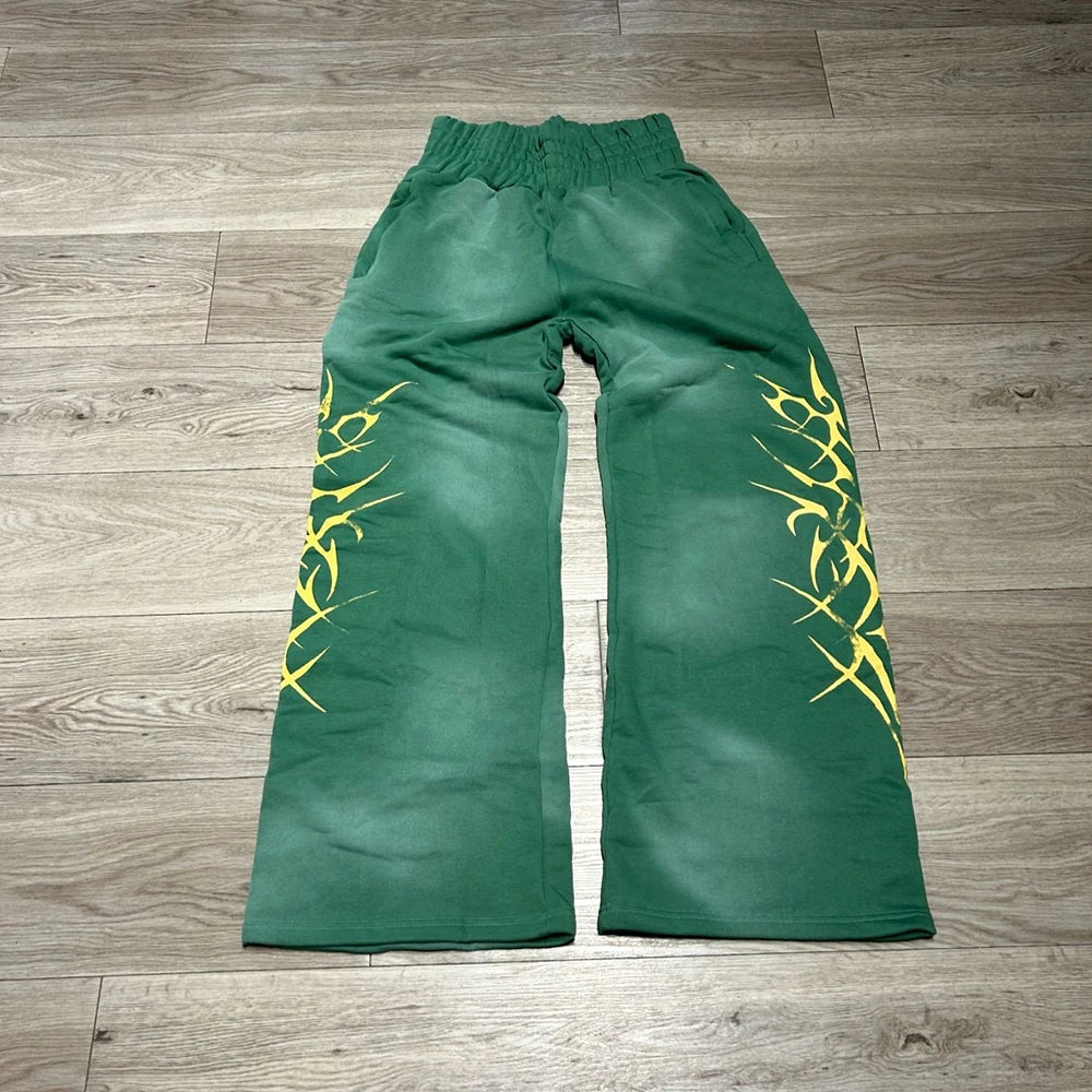 High Quality Streetwear Thick Cotton Vintage Washed Wide Leg Pants Custom Logo Printing Men Sunfaded Rhinestone Baggy Sweatpants