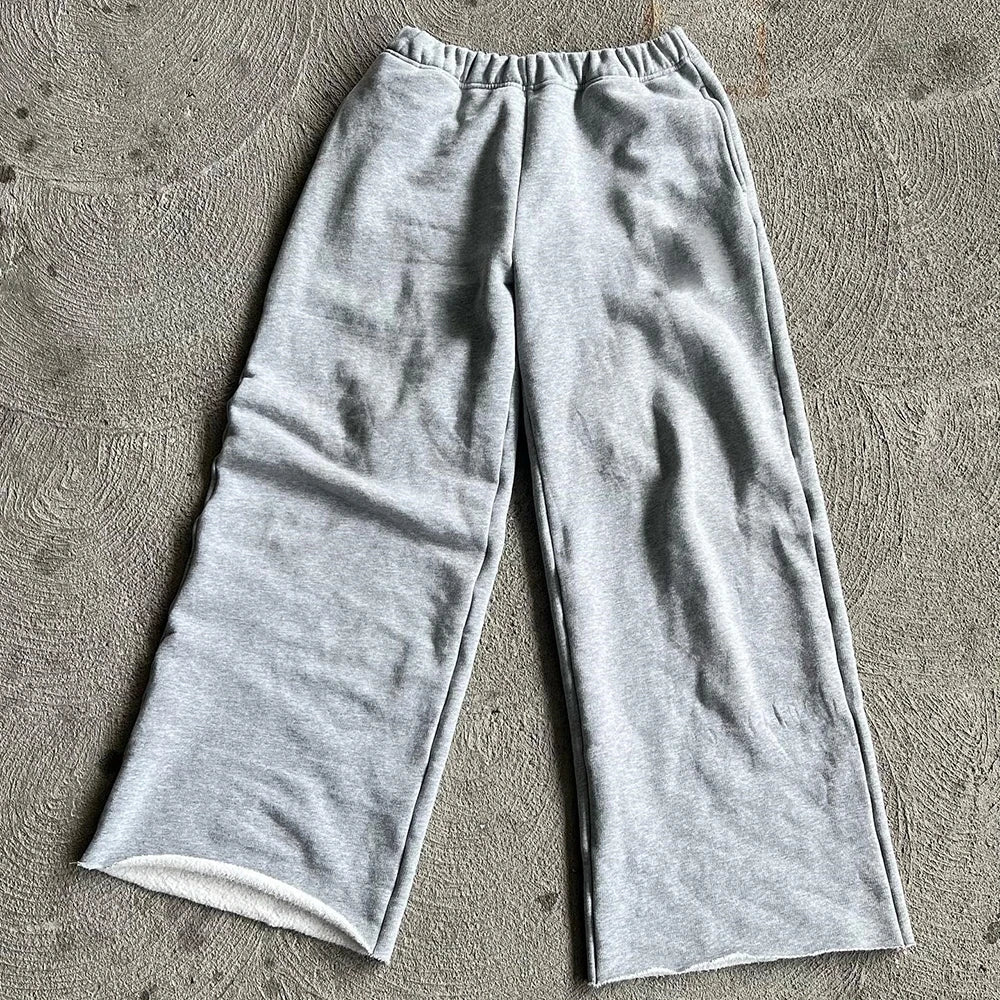 Huili Hot Selling Solid Color Blank Sweat Pants Custom Heavyweight Cotton Men Open Bottom Oversized Baggy Wide Leg Sweatpants