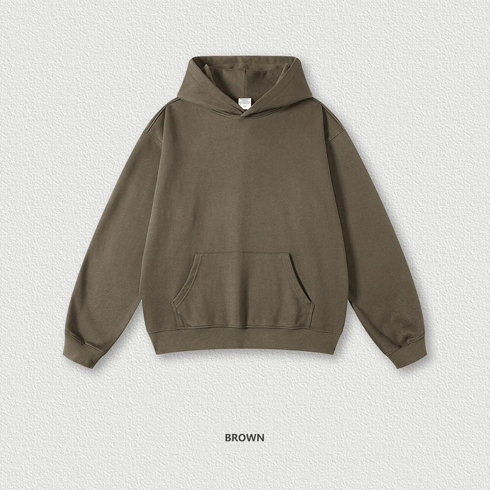 Huili Hot Selling Solid Color Unisex Blank Pullover Hoodies Custom 445Gsm Thick Cotton Men French Terry Heavyweight Hoodie