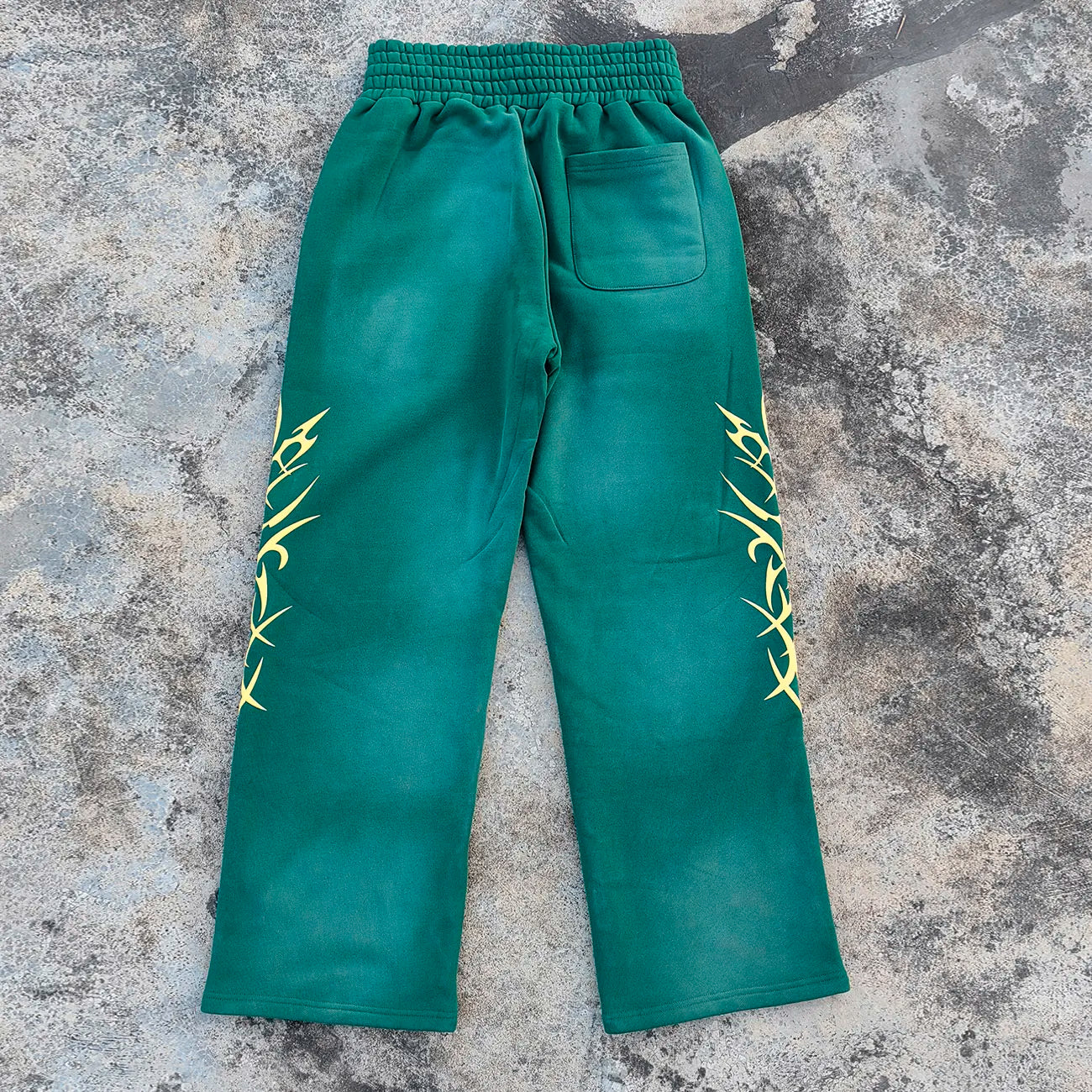 Custom Puff Printed Heavyweight Sweat Pants Drawstring Waist Men Vintage Washed Rhinestone Wide Leg Sunfaded Sweatpants