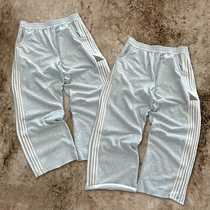 Hot Selling Basic Straight Leg Sweatpants Men Custom Striped Side Oversized Wide Leg Track Pants Raw Hem Jersey Sweatpants